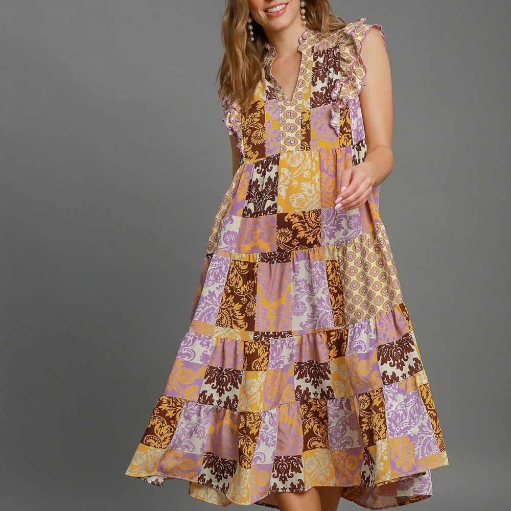 Umgee Colorful Patchwork Midi Dress